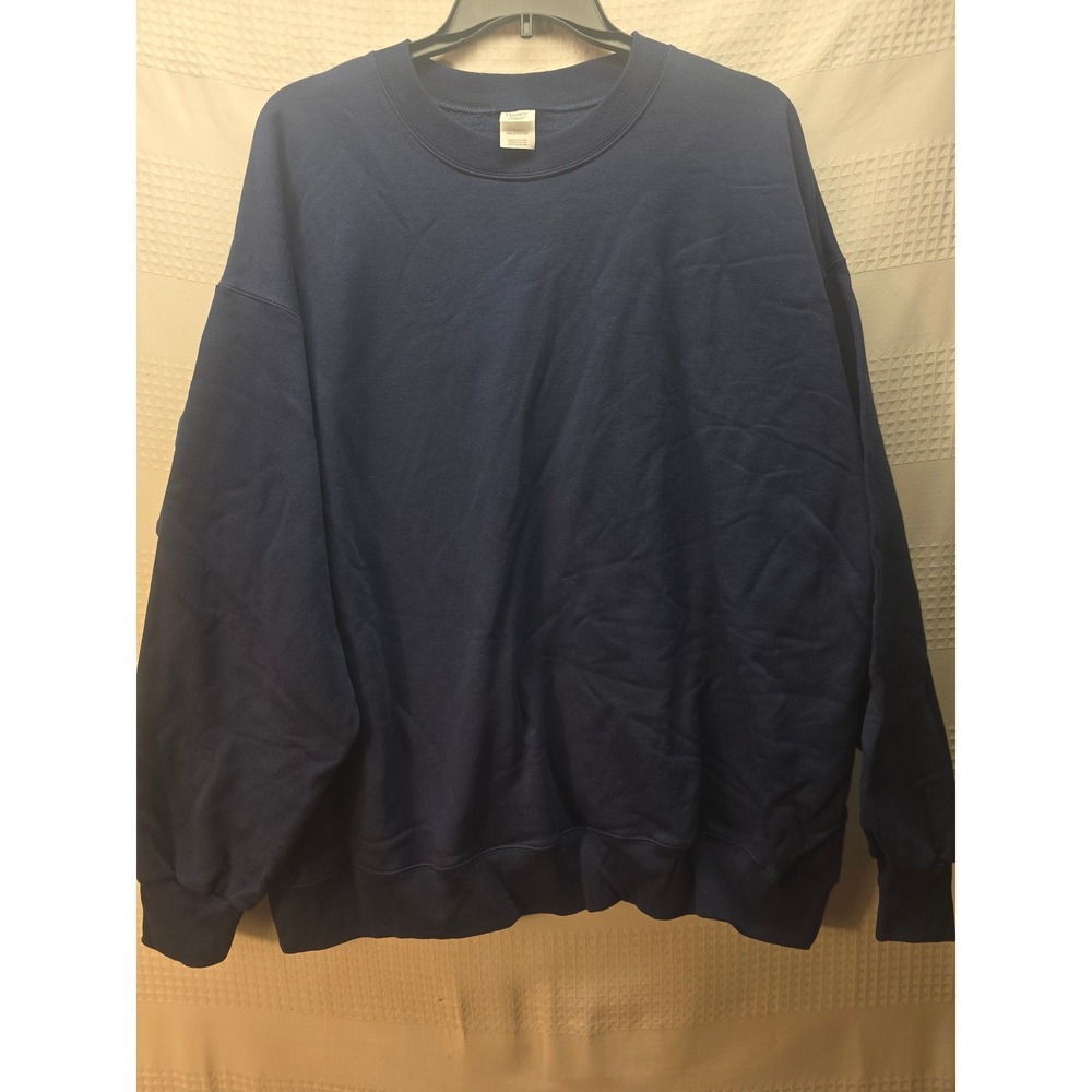 Hanes Ultimate Cotton Mens 2XL Blue Fleece Crew Neck Sweater Pullover 7472